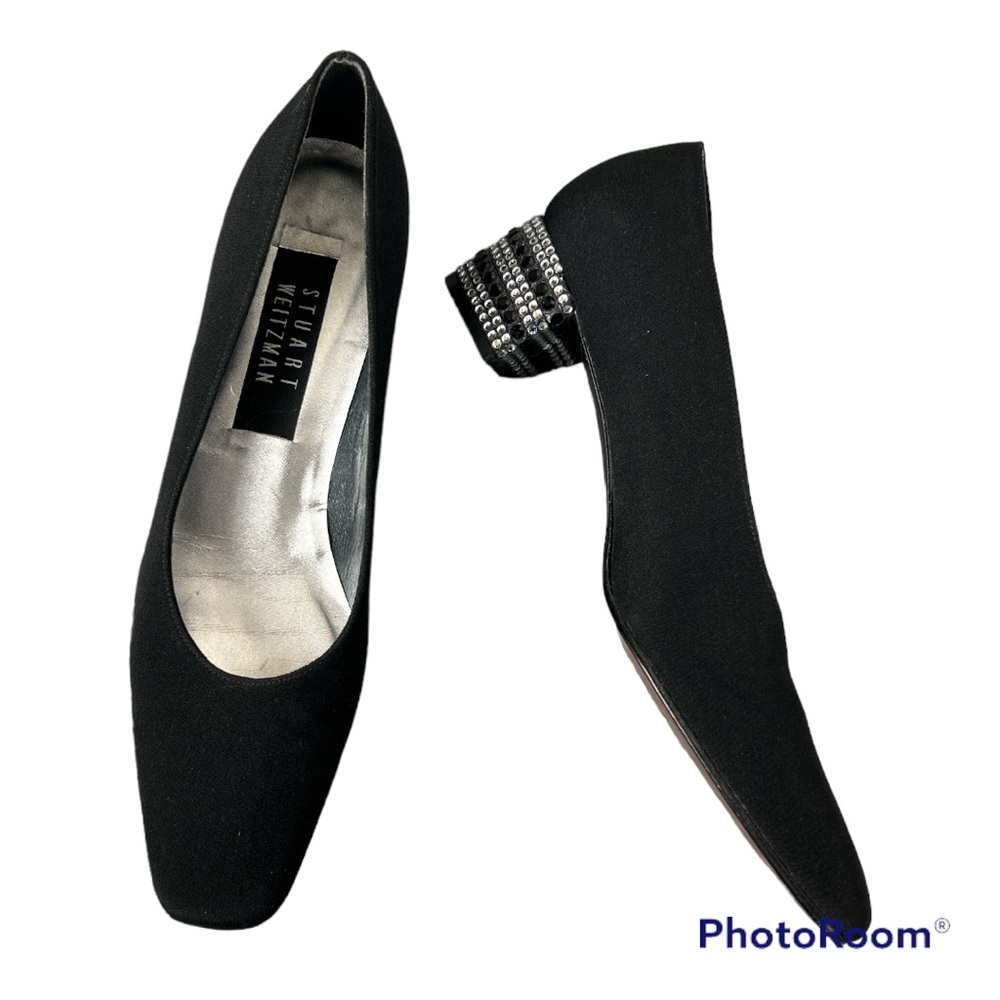 Vintage Stuart Weitzman square toe jeweled heel pump size 7 SS.
